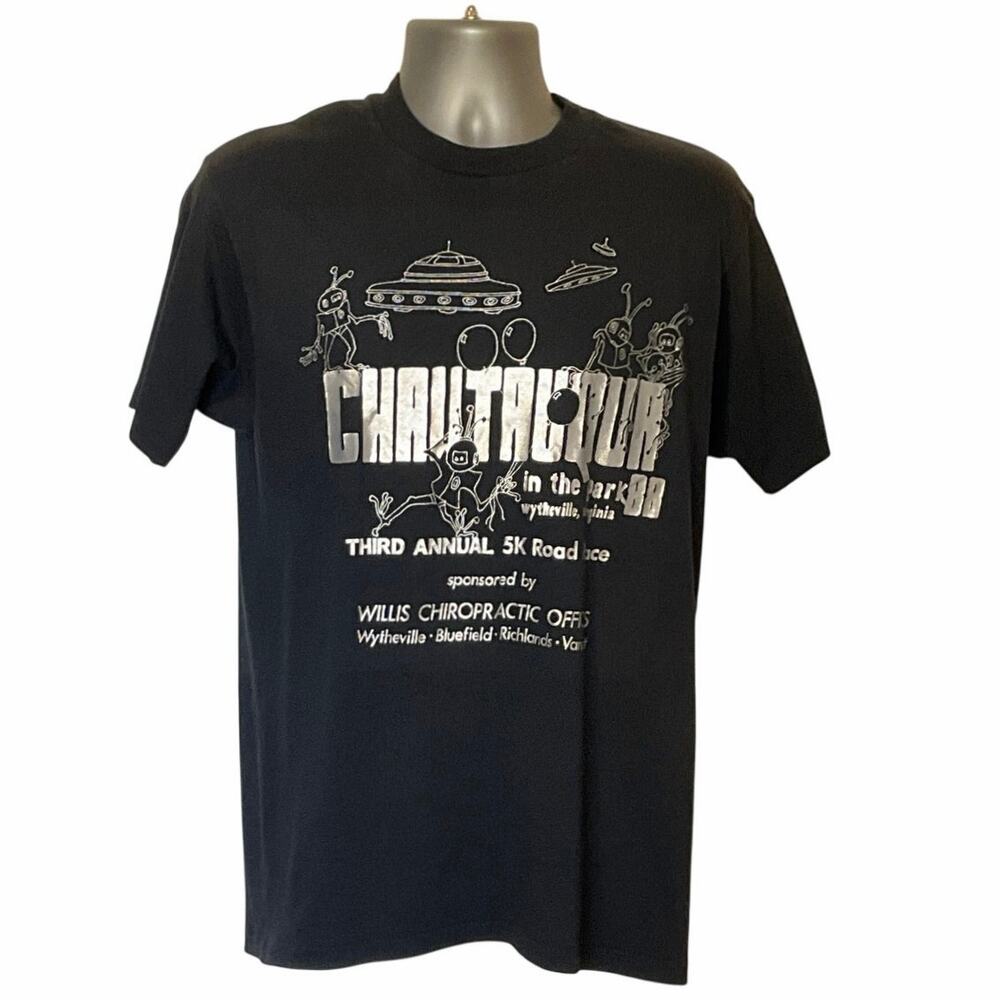 Vintage 1988 Charlton Run 5K T Shirt Wytheville VA Hanes Fifty-Fifty L USA UFO